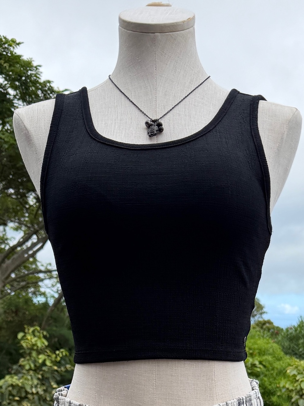 Roxy Black Crop Tank Top Medium Stretch Racerback Active Casual